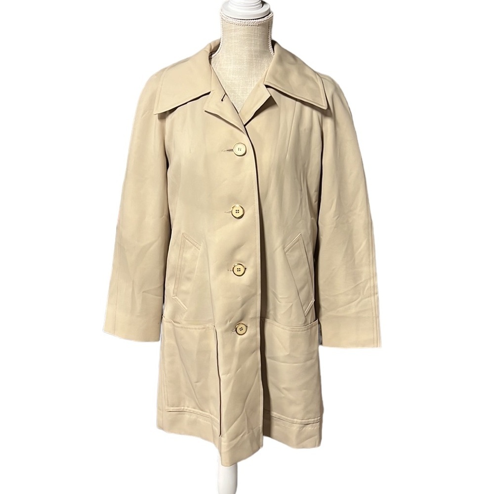 Samuel Martin Long Sleeve Button Up Rainwear Coat Tan Womens Size 12 Made In USA